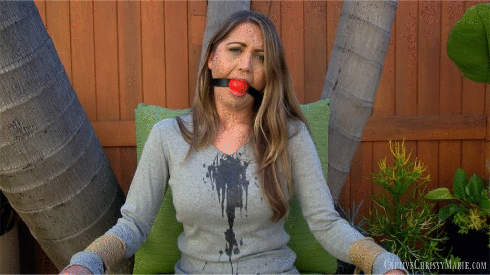 www.captivechrissymarie.com - 0493 Helplessly Ballgagged & Drooling In The Backyard thumbnail